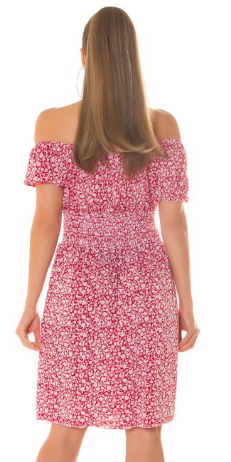 off-shoulder Summer Dress with floral Print Red